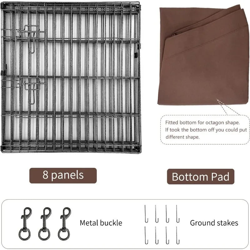Foldable Metal Dog Exercise Playpen Gate Fence Dog Crate 8 Panels Height Puppy Kennels with Bottom Pad for Animals Outdoor