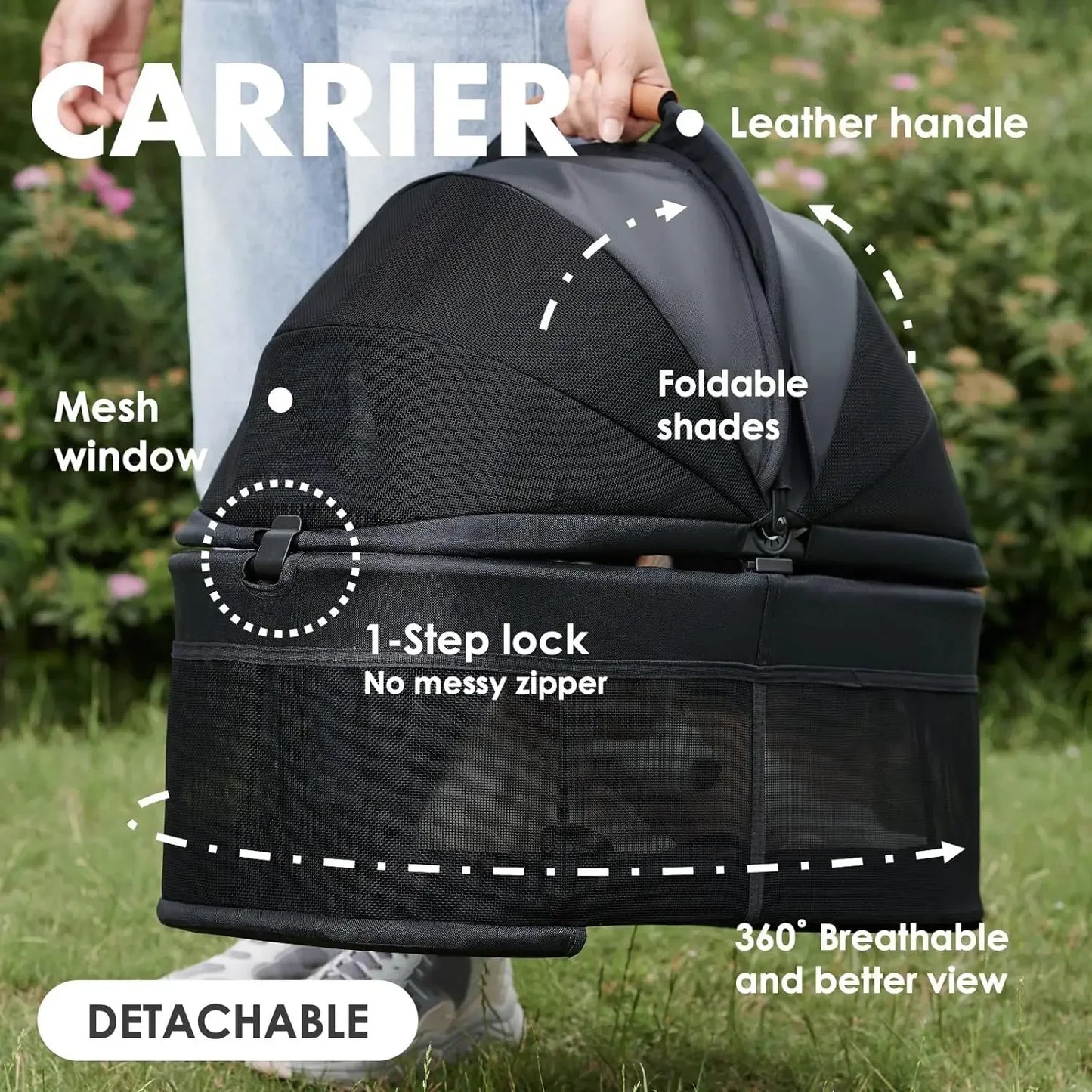 3 in 1 Folding Dog Stroller, Pet Folding Stroller, 4 Wheels Dog/Cat Puppy Stroller w/Removable Travel