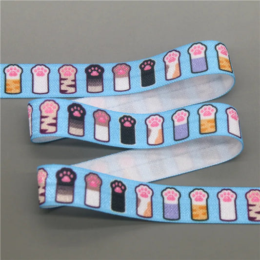 DHK 5/8'' 10yards Dog Cat Paw printed Fold Elastic FOE stretch ribbon hairbow headwear headband DIY OEM 15mm B2052