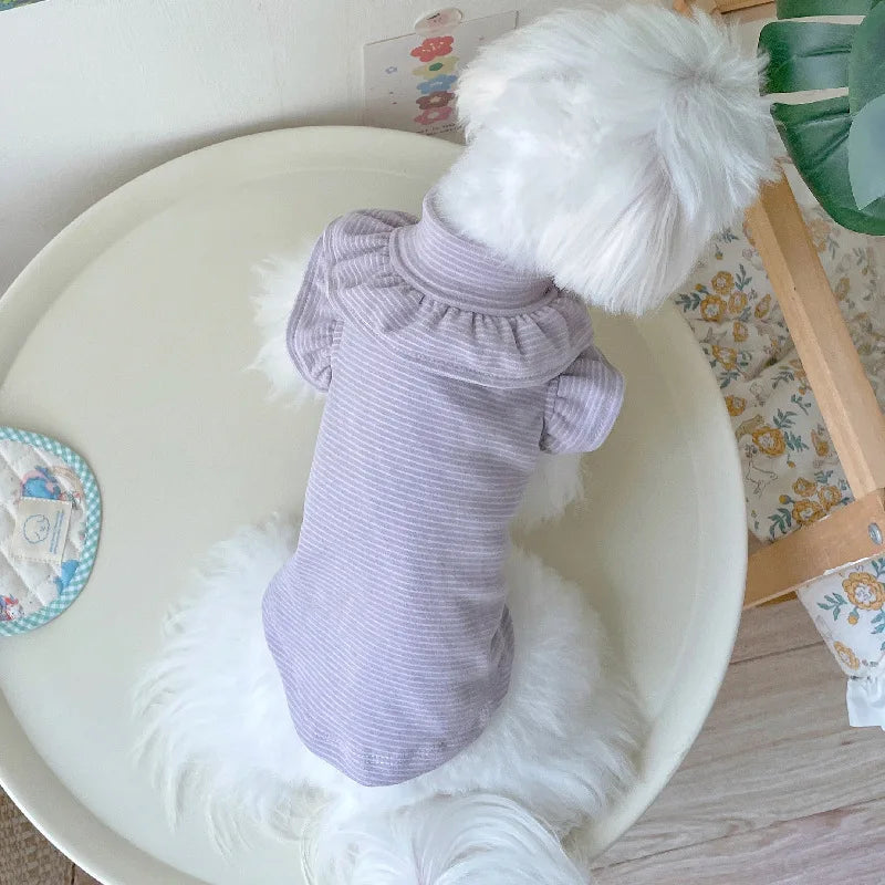 Stripped Purple Hoodies Flying Sleeve Pet Dog Clothes Spring Autumn Turtleneck Dog Sweatshirt Tshirt For Small Dogs Chihuahua XL