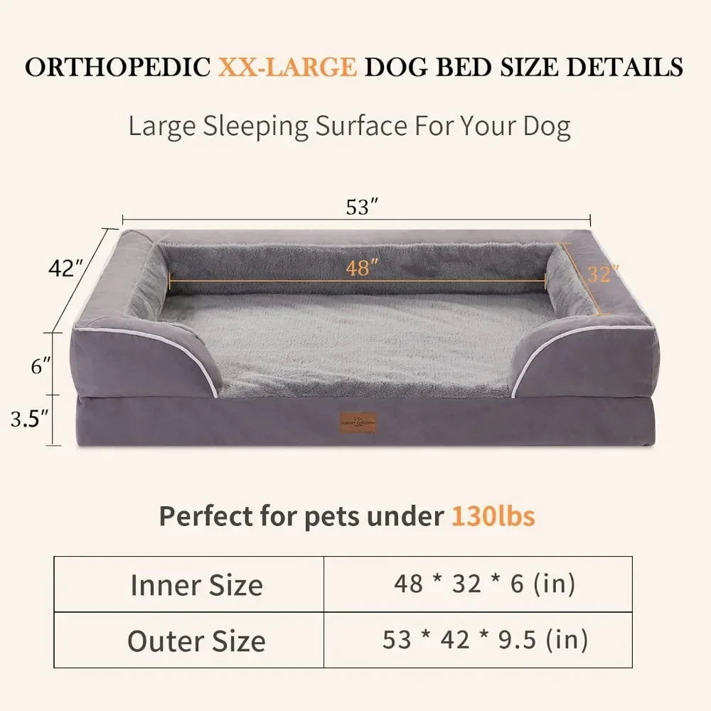 XXL Dog Bed,Waterproof Orthopedic,Extra Large Dogs,Durable PV Washable Dog Sofa Purple,Large Removable Cover with Zipper