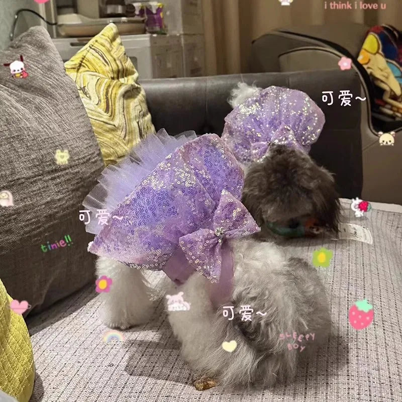 Handmade Dog Clothes Pet Supplies Light Purple Sequin Princess Dress Summer Cute Slip Puffy Skirt Celebration Evening Party