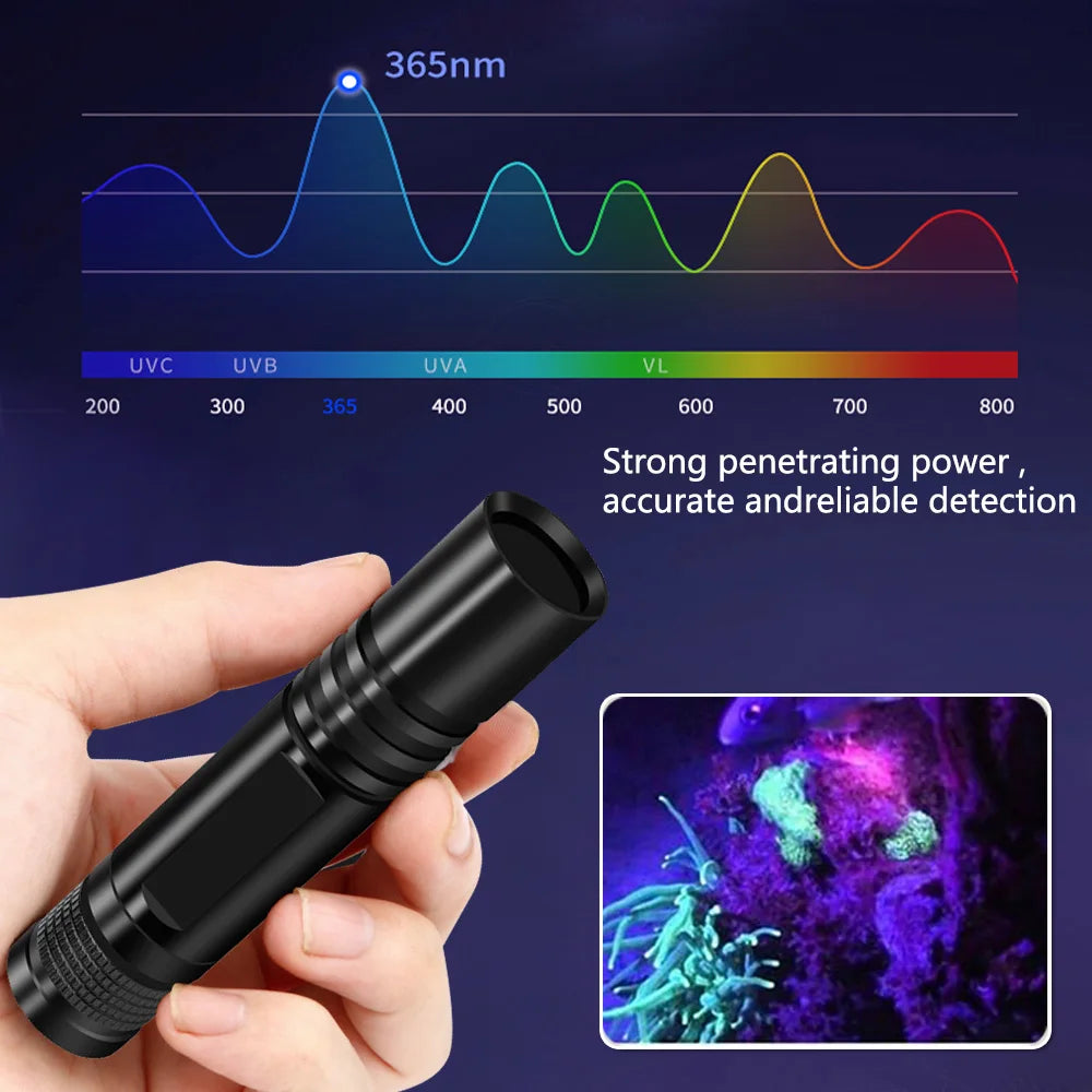 3W Mini UV Flashlight BlackLight Handheld 365nm Ultraviolet Torch UV Lamp Pet Urine Banknote Resin Curing Detector By AA Battery