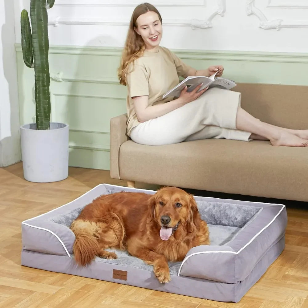 XXL Dog Bed,Waterproof Orthopedic,Extra Large Dogs,Durable PV Washable Dog Sofa Purple,Large Removable Cover with Zipper