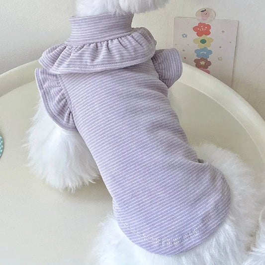Stripped Purple Hoodies Flying Sleeve Pet Dog Clothes Spring Autumn Turtleneck Dog Sweatshirt Tshirt For Small Dogs Chihuahua XL