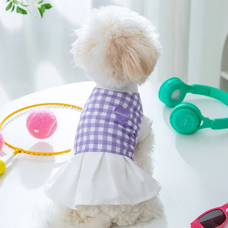 Purple Plaid Dog Vest Spring New Pet Couple Wear Teddy Two Legged Clothes Summer Dog Dress Puppy Clothing XS-XL