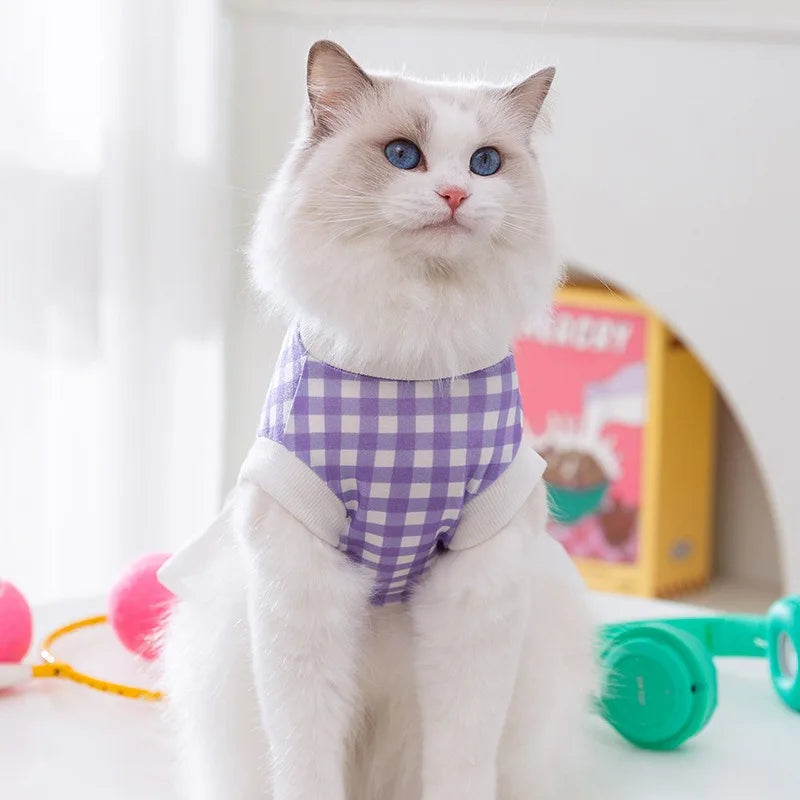 Purple Plaid Dog Vest Spring New Pet Couple Wear Teddy Two Legged Clothes Summer Dog Dress Puppy Clothing XS-XL