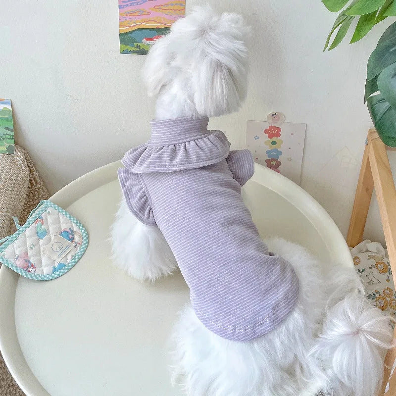 Stripped Purple Hoodies Flying Sleeve Pet Dog Clothes Spring Autumn Turtleneck Dog Sweatshirt Tshirt For Small Dogs Chihuahua XL