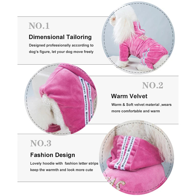 Dog Clothes for Small Dogs Cat Warm Winter Pet Clothing Soft Velvet Overalls Puppy Girl Hoodies Jumpsuit Sweatshirt Chihuahua