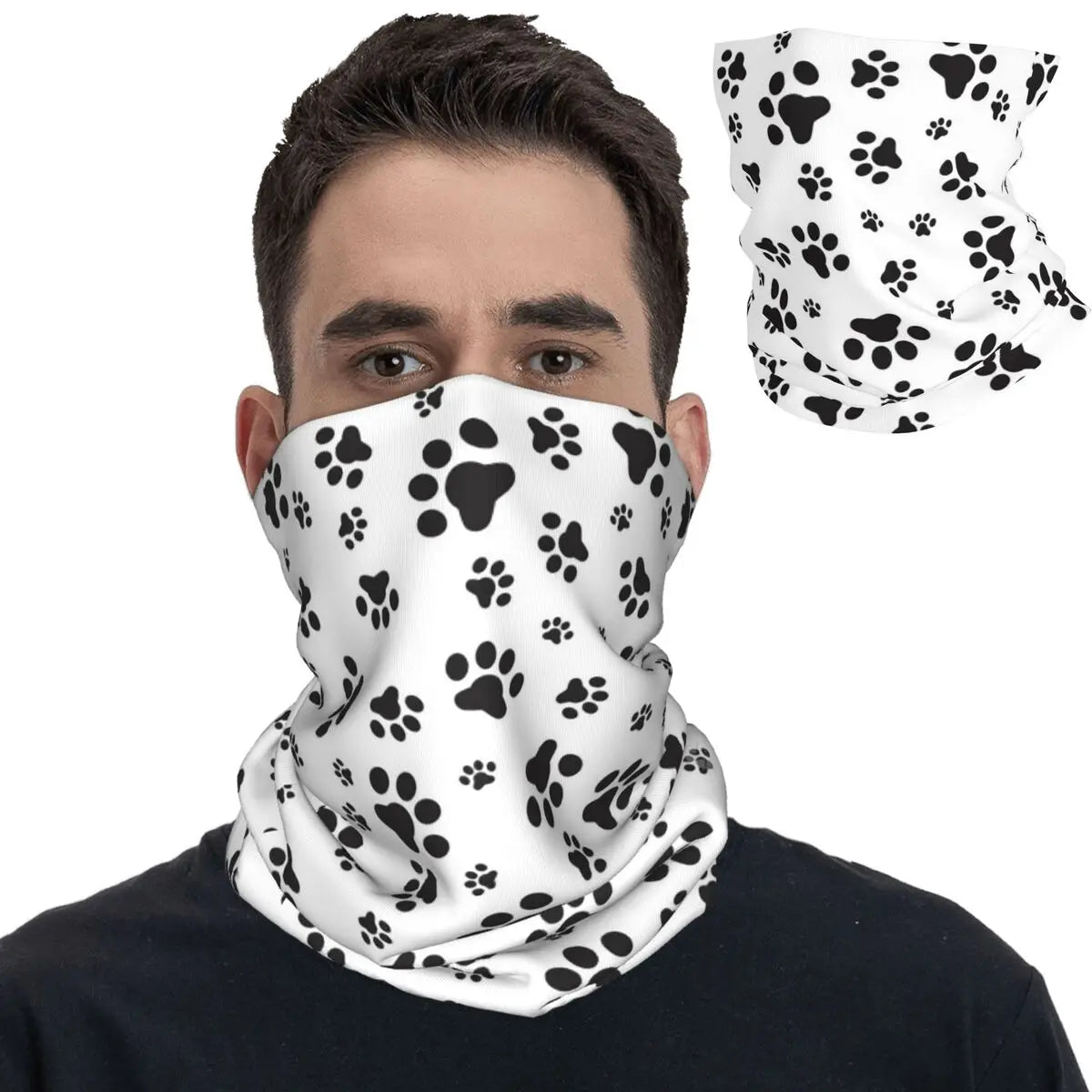 Dog Paw Pattern Bandana Neck Gaiter Printed Wrap Scarf Multi-use Balaclava Fishing for Men Women Adult Winter