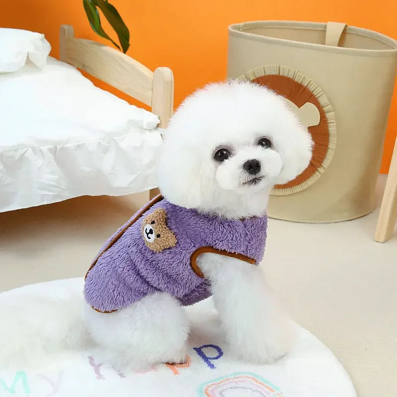 Coffee Purple Plush Dog Clothes Winter Cute Waistcoat Fashion Pet Clothing Pomeranian Dog Warm Cardigan Velvet Vest Dog Products