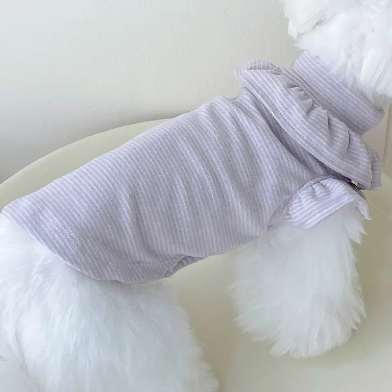 Stripped Purple Hoodies Flying Sleeve Pet Dog Clothes Spring Autumn Turtleneck Dog Sweatshirt Tshirt For Small Dogs Chihuahua XL