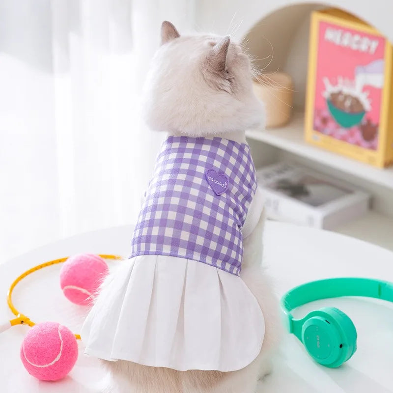 Purple Plaid Dog Vest Spring New Pet Couple Wear Teddy Two Legged Clothes Summer Dog Dress Puppy Clothing XS-XL