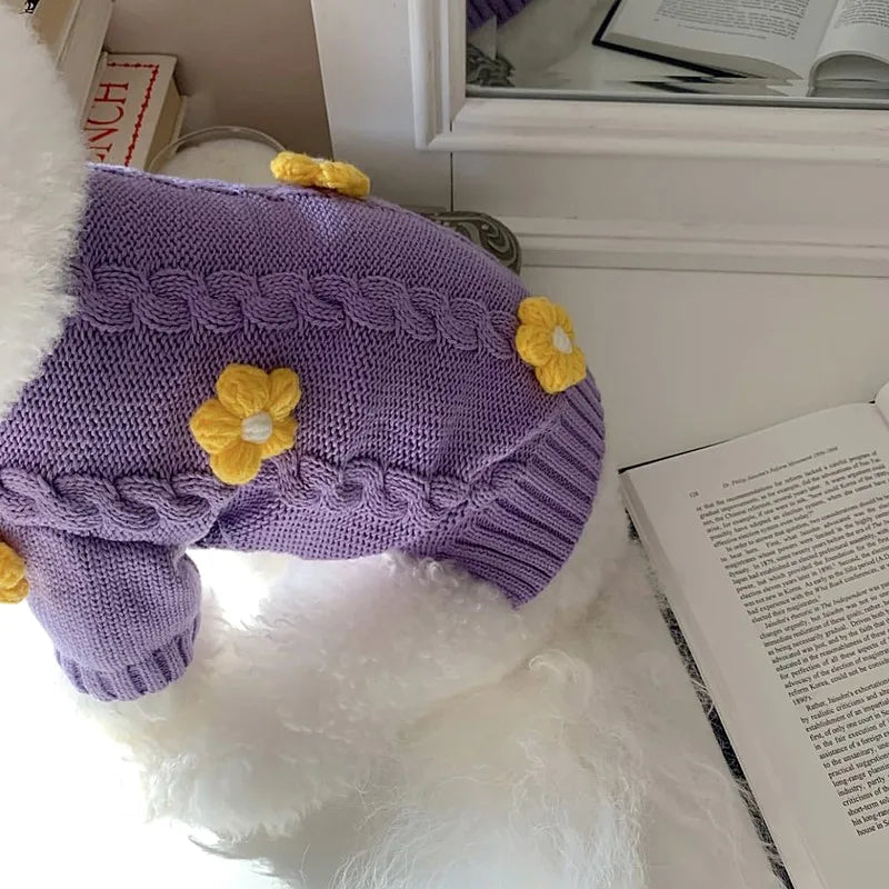 Warm Flower Dog Clothes Fashion Purple Dog Clothes Pet Sweaters Autumn Dog Warm Clothes Teddy Knits Softer than Bears Sweaters