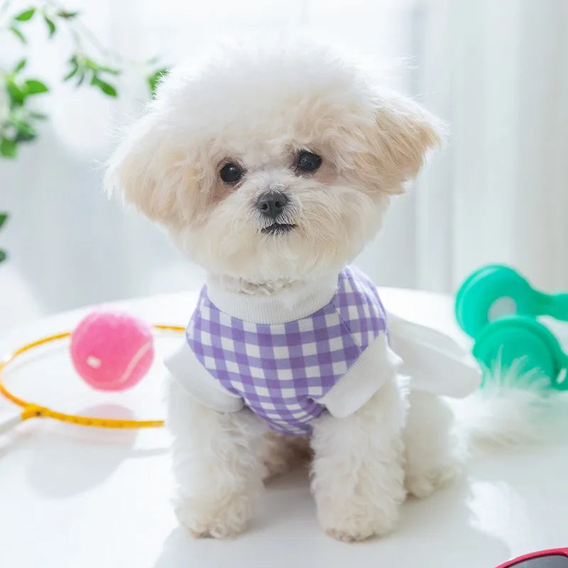 Purple Plaid Dog Vest Spring New Pet Couple Wear Teddy Two Legged Clothes Summer Dog Dress Puppy Clothing XS-XL