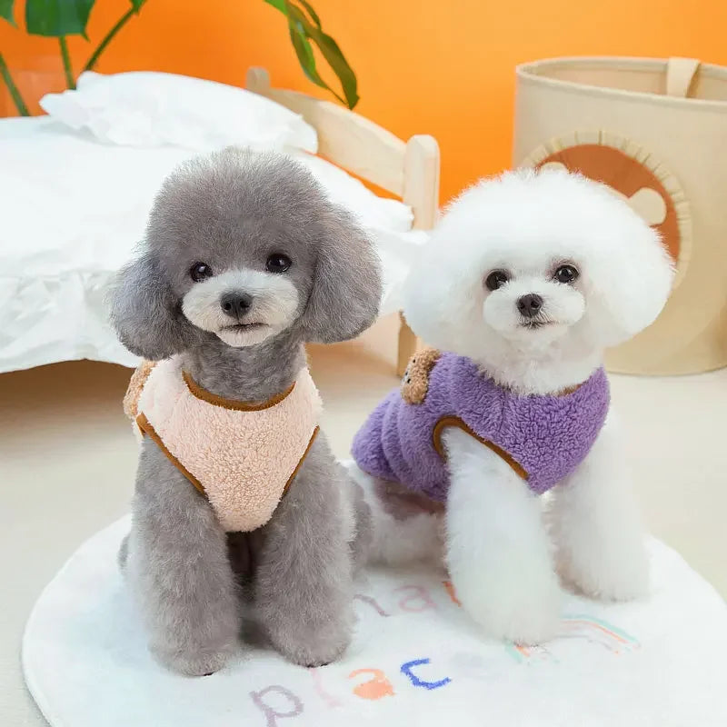 Coffee Purple Plush Dog Clothes Winter Cute Waistcoat Fashion Pet Clothing Pomeranian Dog Warm Cardigan Velvet Vest Dog Products