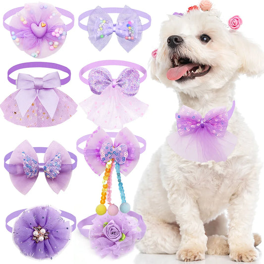 10PCS Purple Lace Dog  Bow Ties Collar