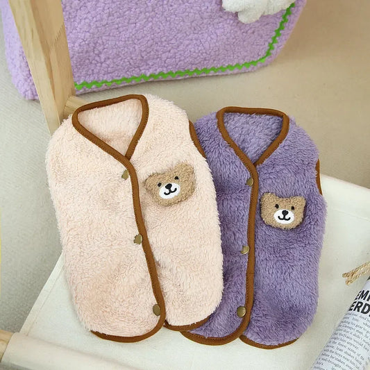 Coffee Purple Plush Dog Clothes Winter Cute Waistcoat Fashion Pet Clothing Pomeranian Dog Warm Cardigan Velvet Vest Dog Products
