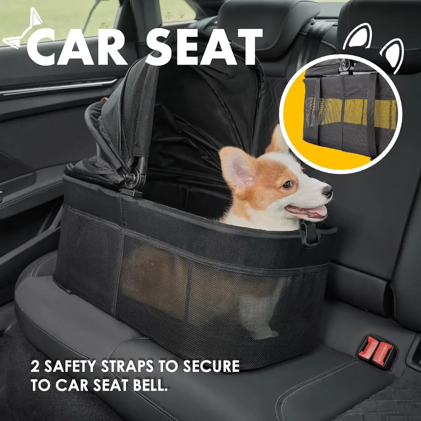 3 in 1 Folding Dog Stroller, Pet Folding Stroller, 4 Wheels Dog/Cat Puppy Stroller w/Removable Travel