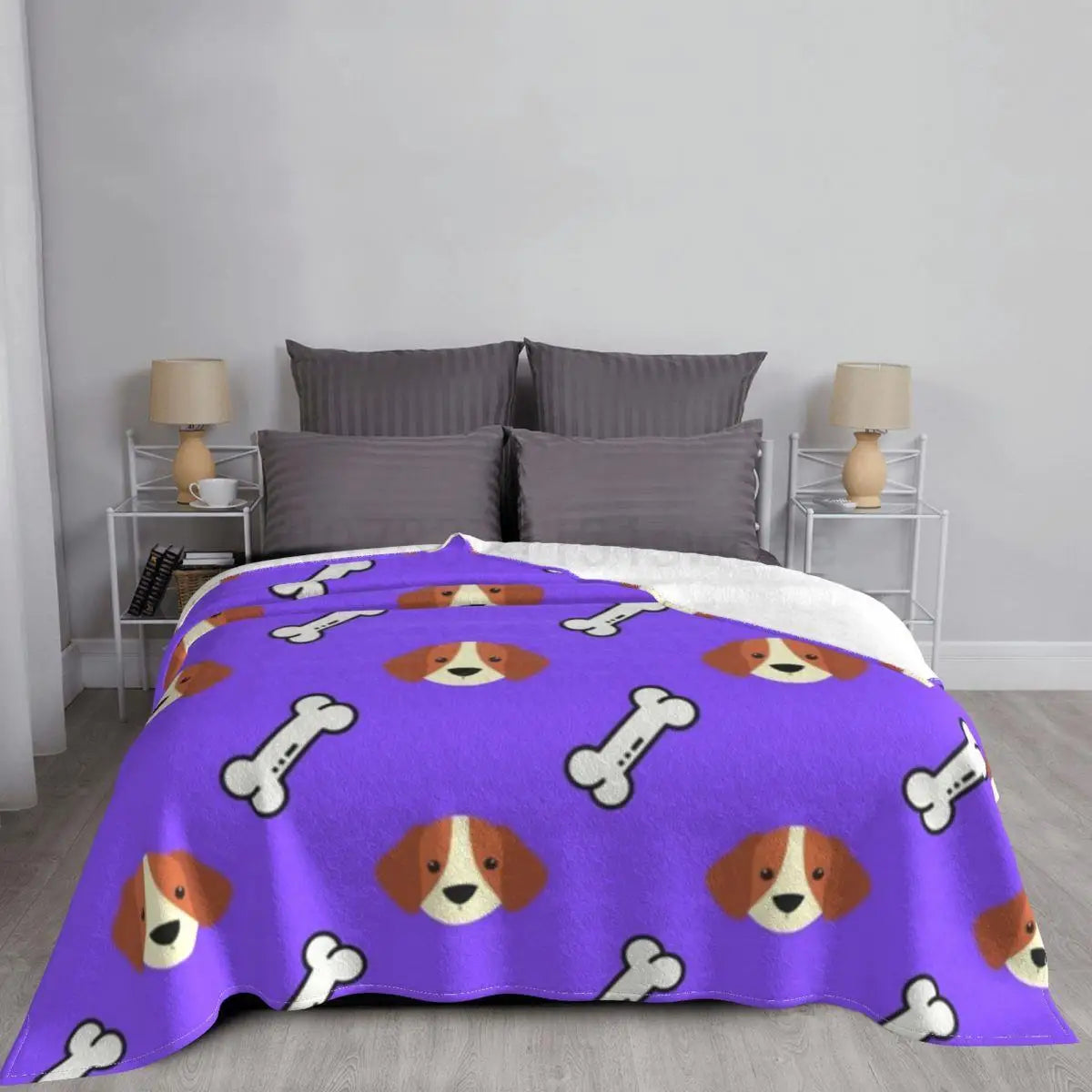 Purple Dog And Bone Knitted Blankets Flannel cute animal Lightweight Thin Throw Blankets for Car Sofa Couch Bed Rug