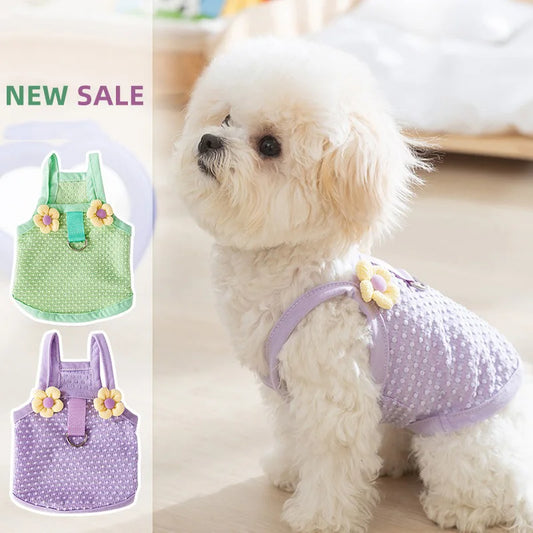 3D Sunflower Dog Clothing Summer New Pet Vest Puppy Purple Sling Clothes Cute Pomeranian Two Legged T-shirt Pet Supplies