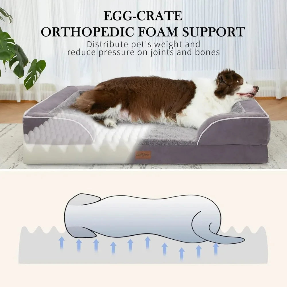 XXL Dog Bed,Waterproof Orthopedic,Extra Large Dogs,Durable PV Washable Dog Sofa Purple,Large Removable Cover with Zipper