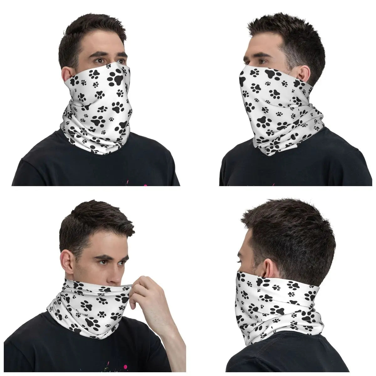 Dog Paw Pattern Bandana Neck Gaiter Printed Wrap Scarf Multi-use Balaclava Fishing for Men Women Adult Winter