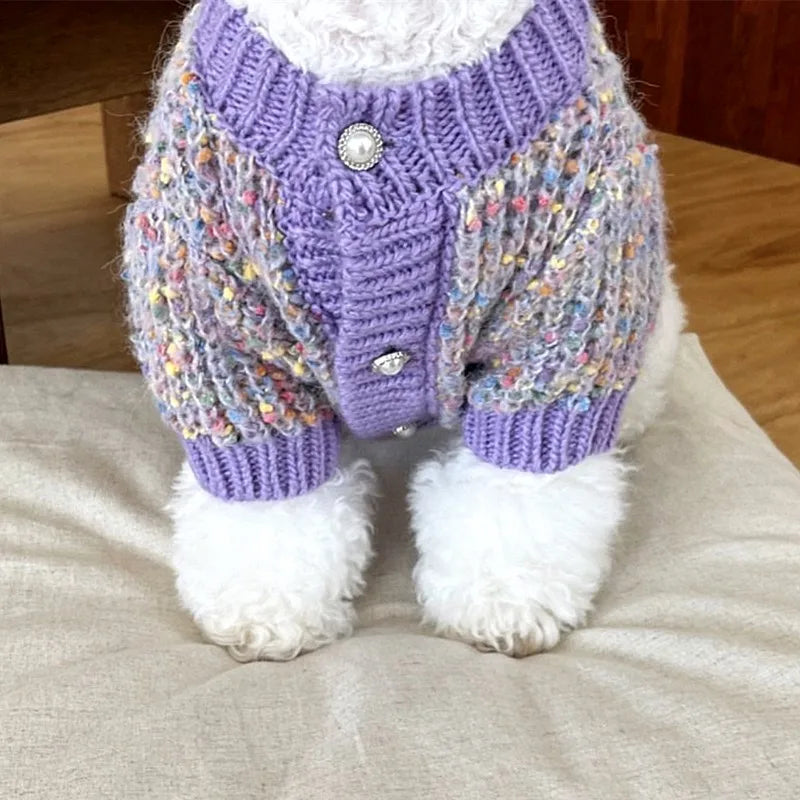 Popular Purple Pet Sweaters Dog Knits Winter Teddy Warm Clothes Yorkshire Casual Open Button Clothes Pet Products