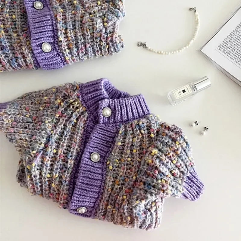 Purple Pet Sweaters Dog Knits Teddy Winter Warm Clothing Yorkshire Chihuahua Casual Open Button Small Dog Clothes Pet Products