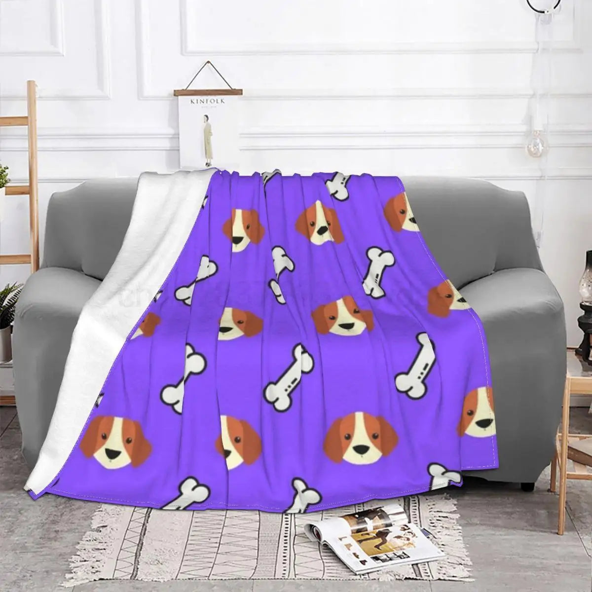 Purple Dog And Bone Knitted Blankets Flannel cute animal Lightweight Thin Throw Blankets for Car Sofa Couch Bed Rug