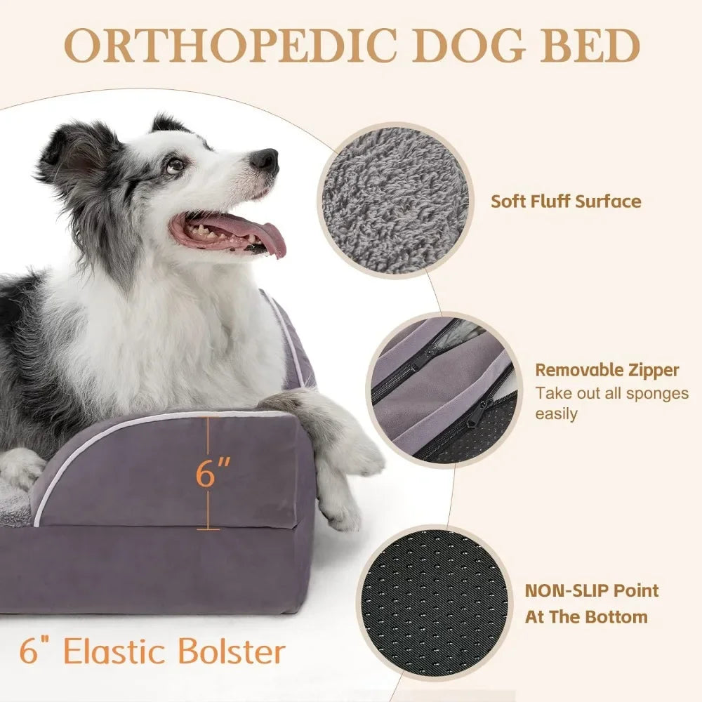 XXL Dog Bed,Waterproof Orthopedic,Extra Large Dogs,Durable PV Washable Dog Sofa Purple,Large Removable Cover with Zipper